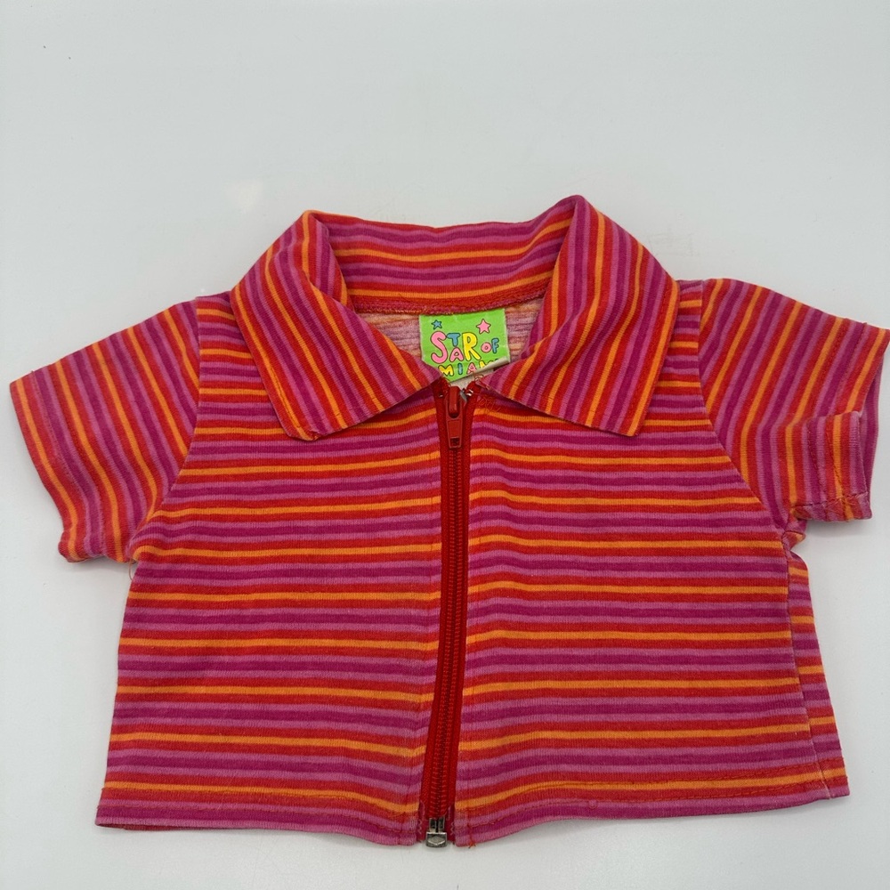 Vintage 90s Star of Miami Tshirt Horizontal Stripe Zip-Up 2T